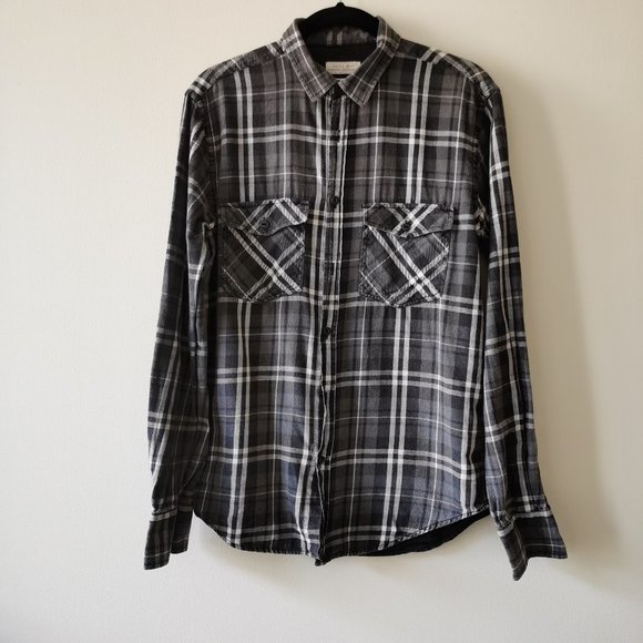 Zara Man AC/DC Black Ice Grey Plaid Shirt - Picture 2 of 10